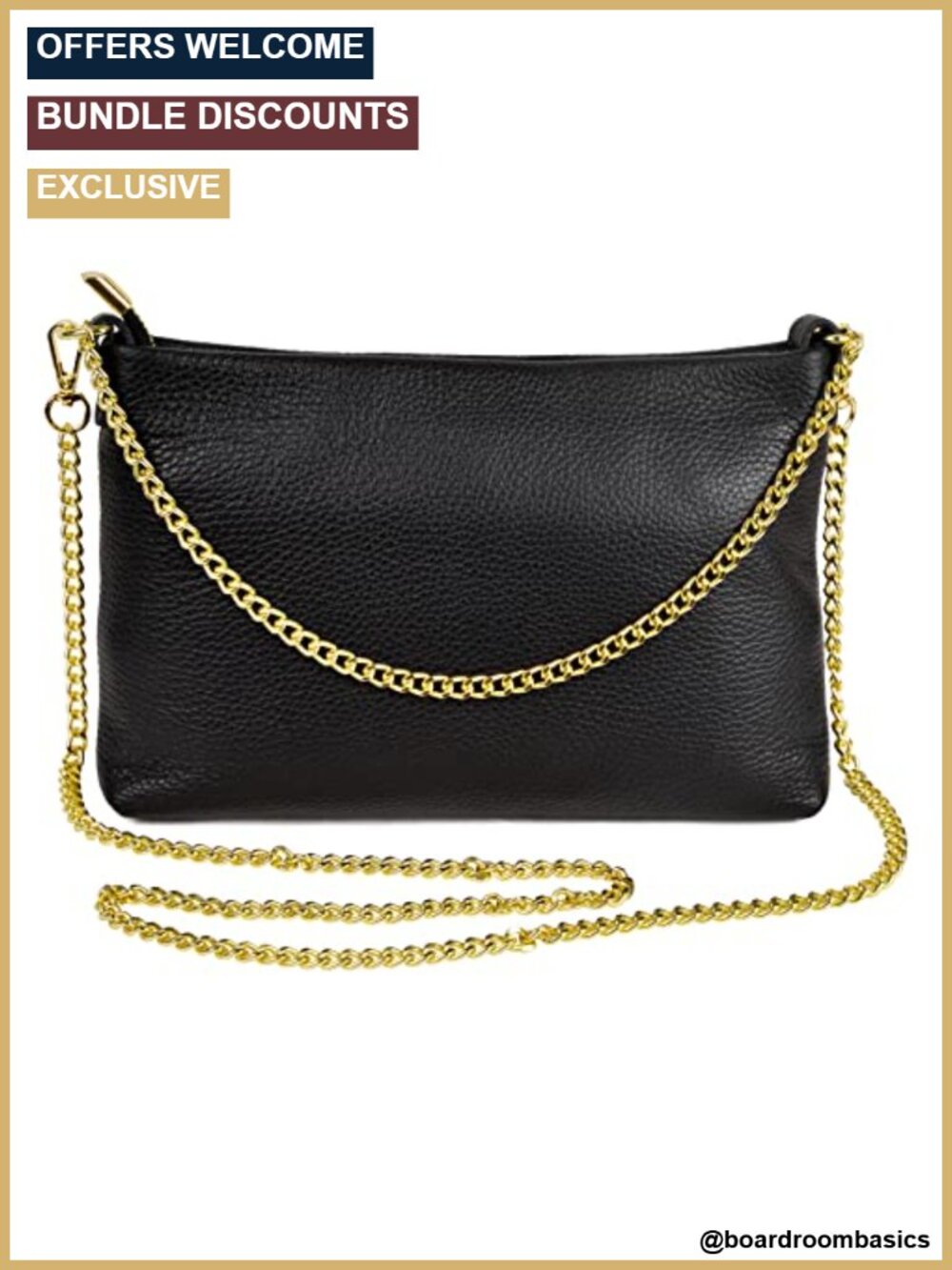 Genuine Calf Leather Evening Bag Gold Chain Strap Crossbody Purse